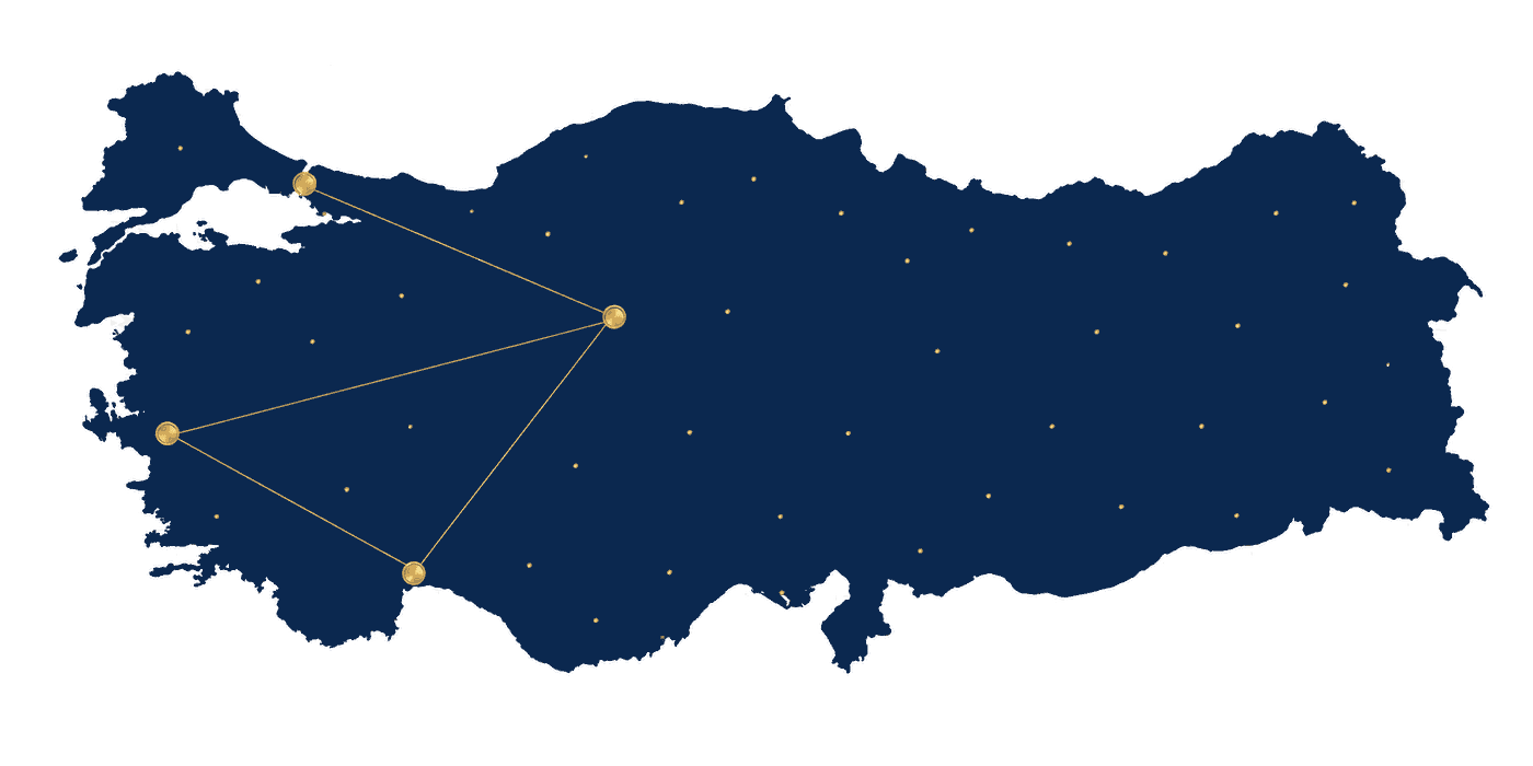 Carte stylisée de la Turquie avec quatre villes mises en évidence : tourisme médical en Turquie